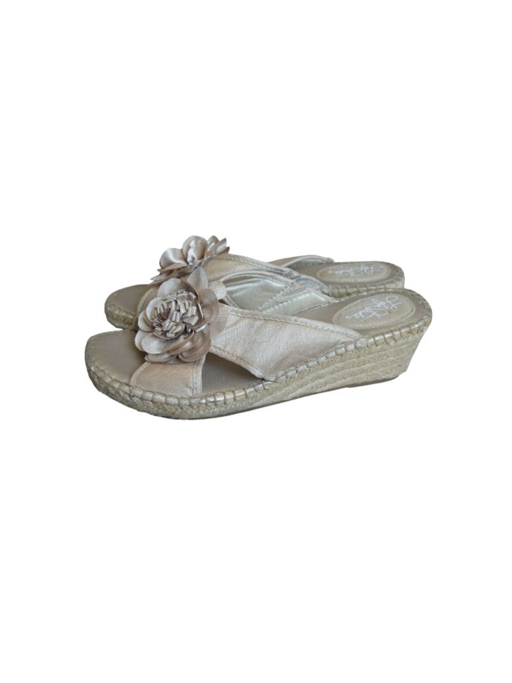 Life Stride Beige Espadrilles Flower Bloom Sandals Women's Size 8.5W Boho Summer